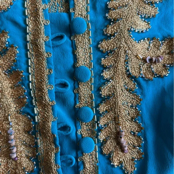 Chasing Unicorns Turquoise & Gold silk embroidered queen of hearts dream coat OS - Picture 7 of 11